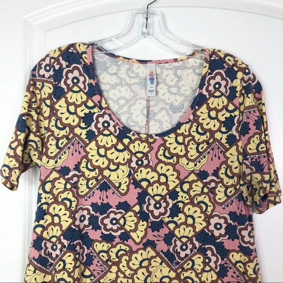 LuLaRoe Perfect T Womens Tunic T-Shirt Tee Floral Short Sleeve Pink Yellow Small - Picture 3 of 5